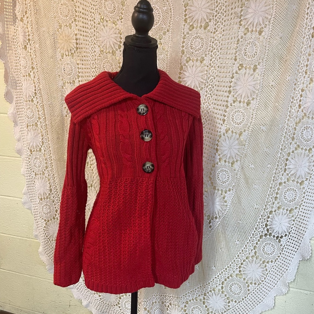 Y2K Red Cable Knit Cardigan